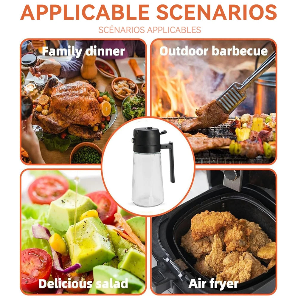 2-in-1 oil bottle with spray and pour functions