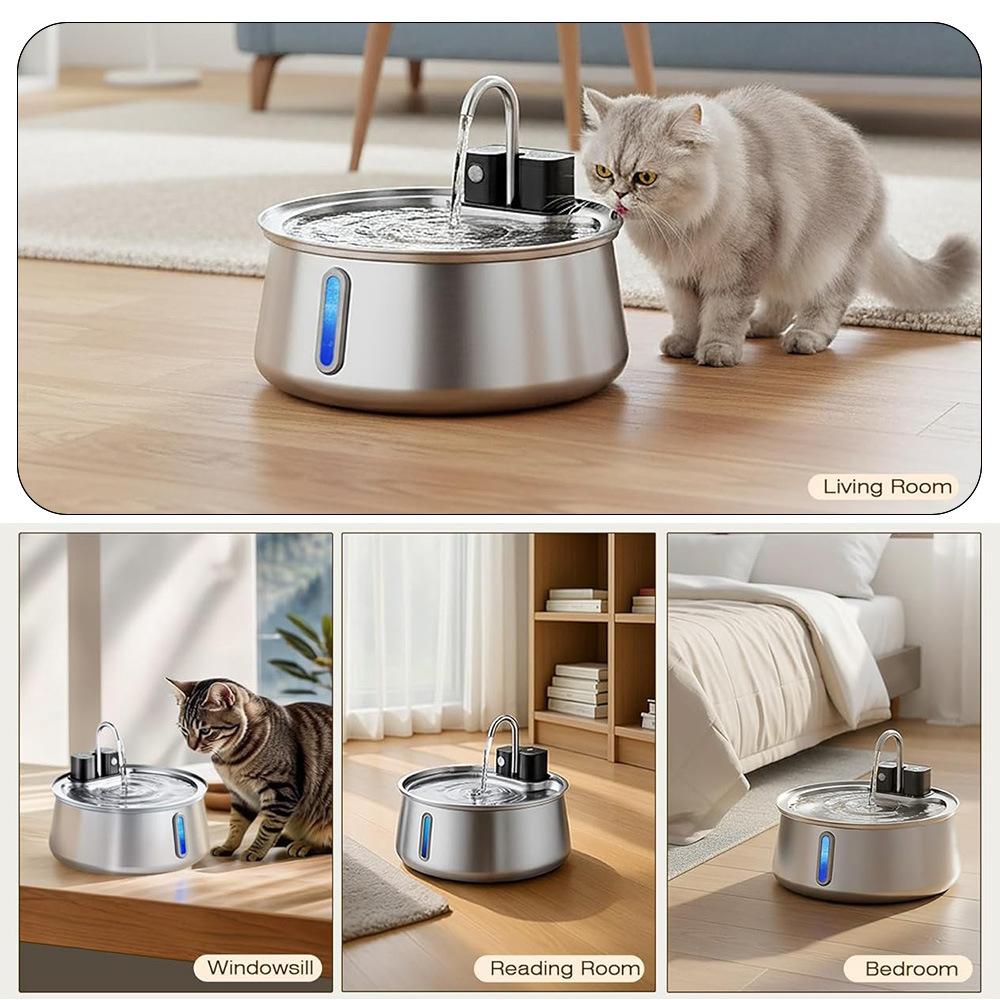 Automatic pet water fountain with faucet and T-port spout options