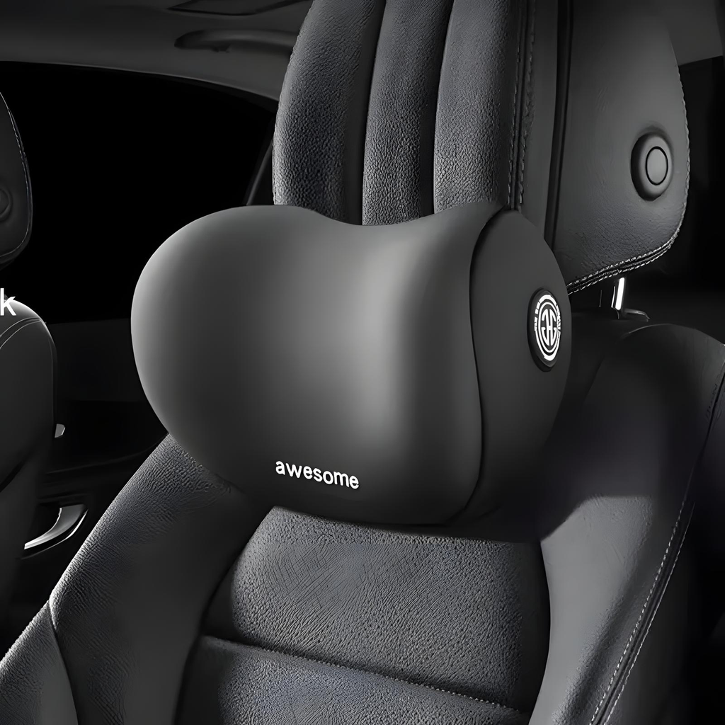 Car headrest pillow supporting neck while driving