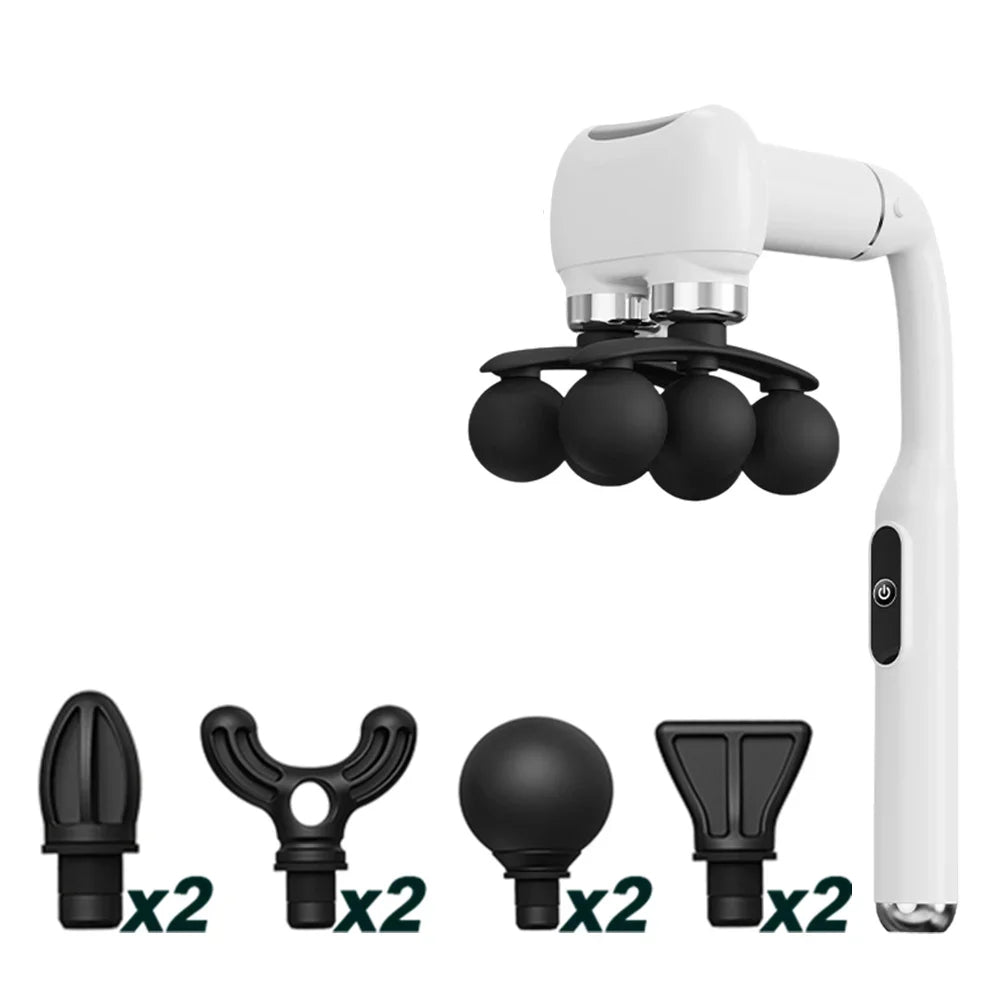 White handheld device with black attachments on a white background