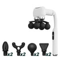 White handheld device with black attachments on a white background