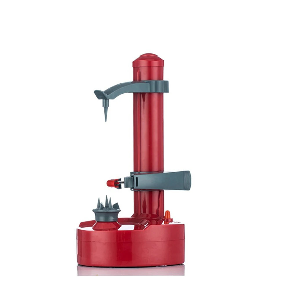 Red and gray mechanical device on a white background