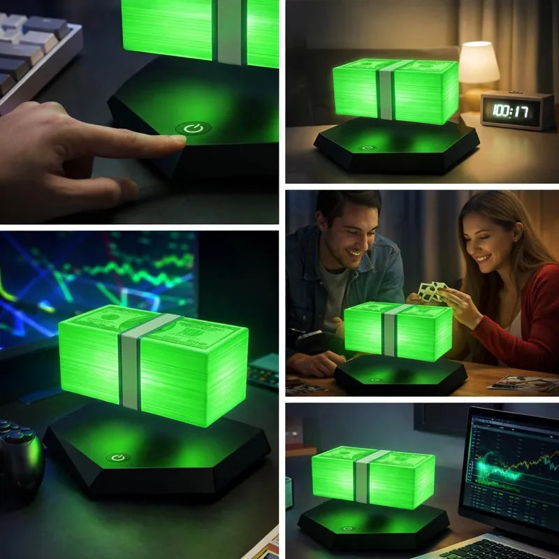Magnetic floating money lamp for gaming room and desk decor