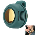 Teal and gold pet accessory with inset of person wearing it