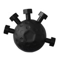 Black textured ball with protruding cylindrical handles on a white background