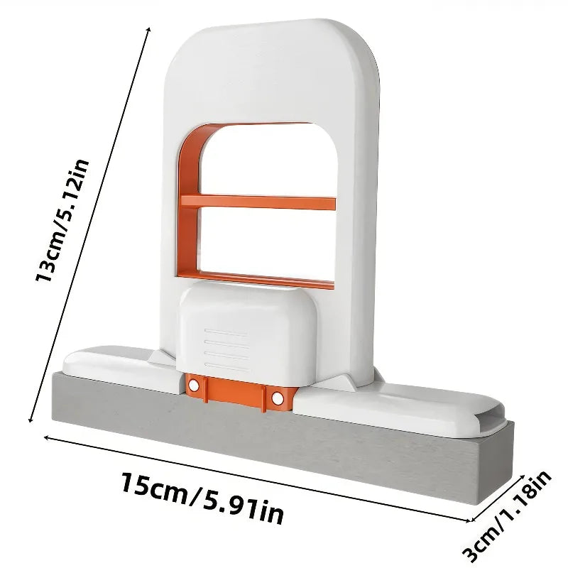 Measurement chart of a white and orange product with dimensions labeled.