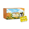 A box of Osmanthus odor eliminator air freshening capsules, shown with five individual yellow capsules in the foreground on a white background.