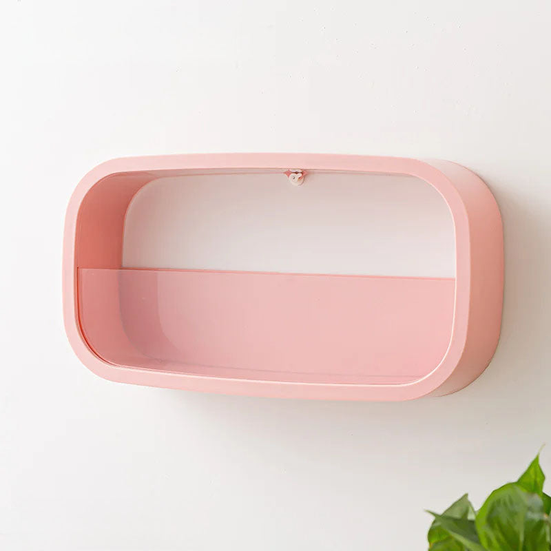 Pink rectangular wall shelf on a white background