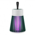 Portable lamp with pleated design and purple light on a white background