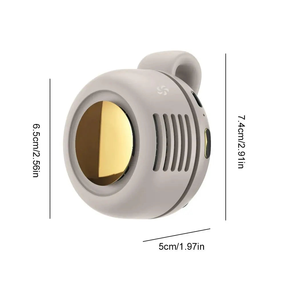 Gray electronic device with gold interior and measurements on a white background