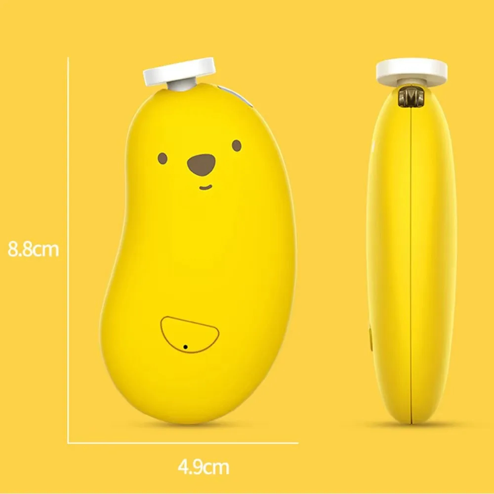 Yellow bean-shaped personal massager shown in two views on a yellow background, with dimension labels indicating 8.8 cm height, 4.