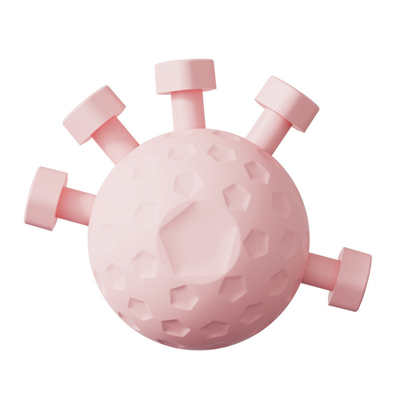 Pink textured ball with handle on a white background