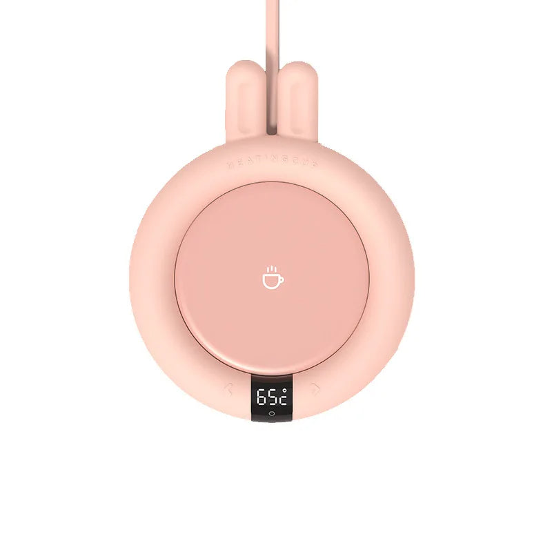 Pink bunny ear coffee cup warmer for desk and home use