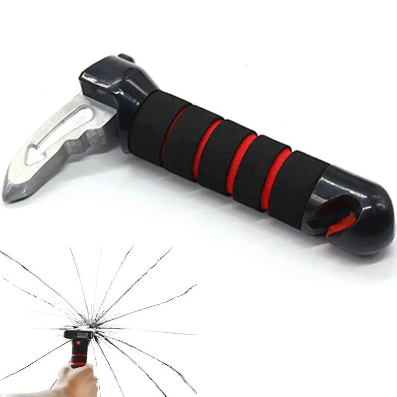 Car window breaker with black and red handle on a white background