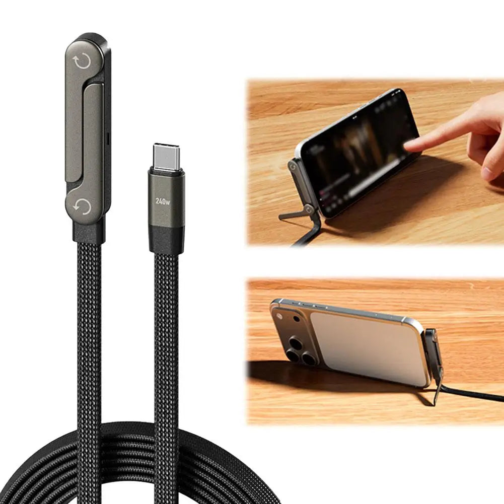 Black charging cable with USB-C connector on a white background