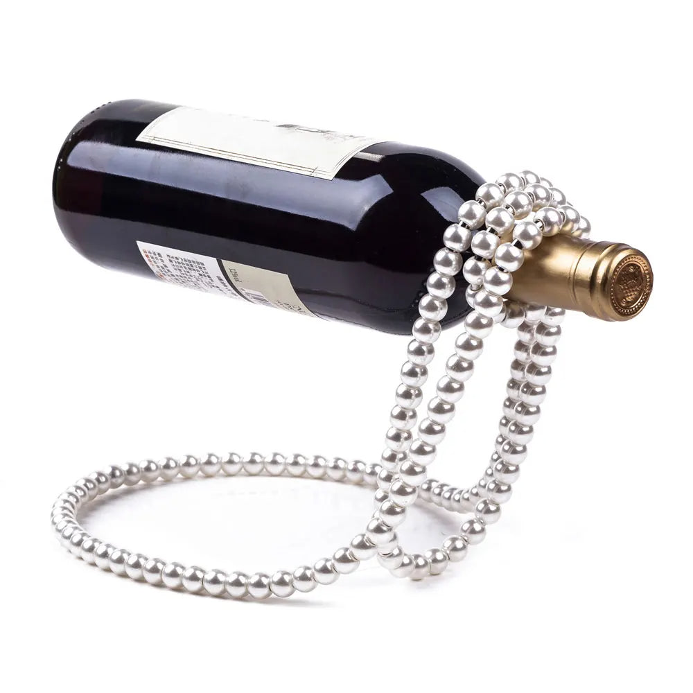 Wine bottle with a decorative chain on a white background