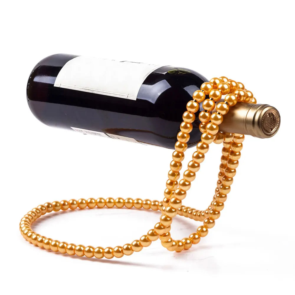 Floating Wine Bottle Holder with Pearl Chain | Decorative Counterbalance Wine Rack