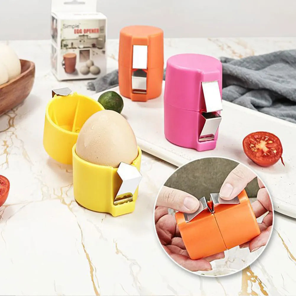 Handheld egg cracker tool with oval egg holder