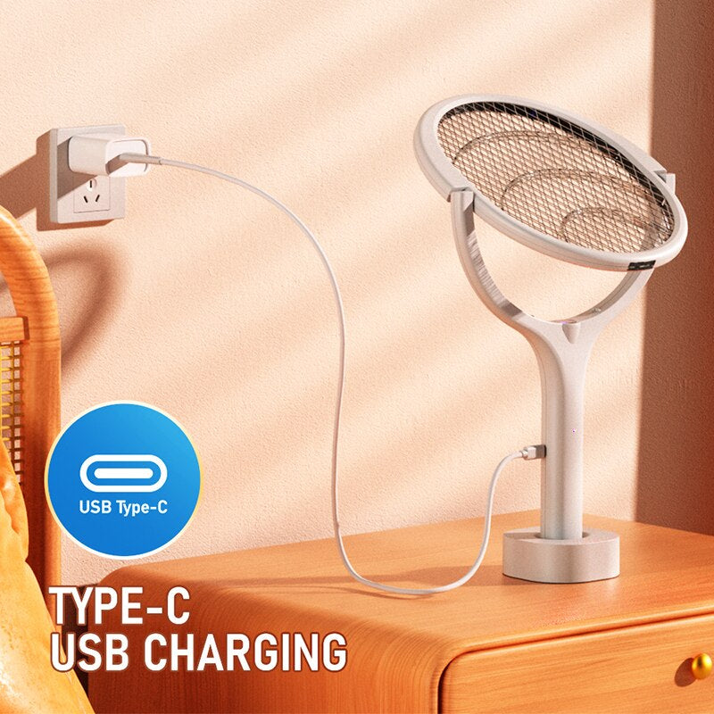 Rechargeable electric bug zapper racket for mosquitoes