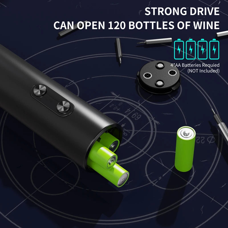 Battery-powered electric wine corkscrew in black