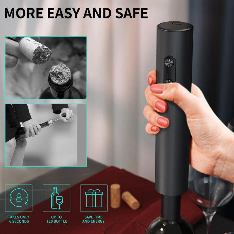 Battery-powered electric wine corkscrew in black