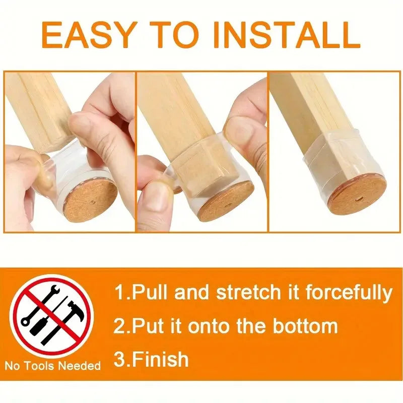 Instructions for installing wooden furniture legs with text 'Easy to Install' and step-by-step guide.