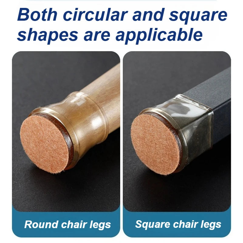 Two chair legs, one round and one square, on a dark background with text indicating applicability.