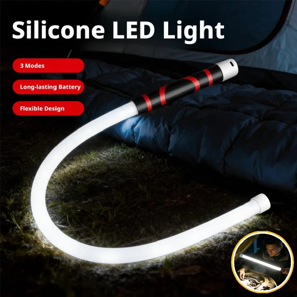 Silicone LED light on grass with text highlighting features