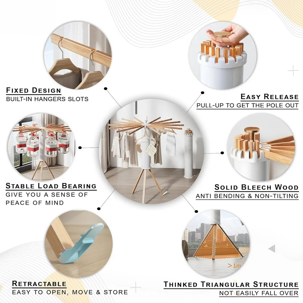 Foldable bamboo drying rack collapsed for compact storage