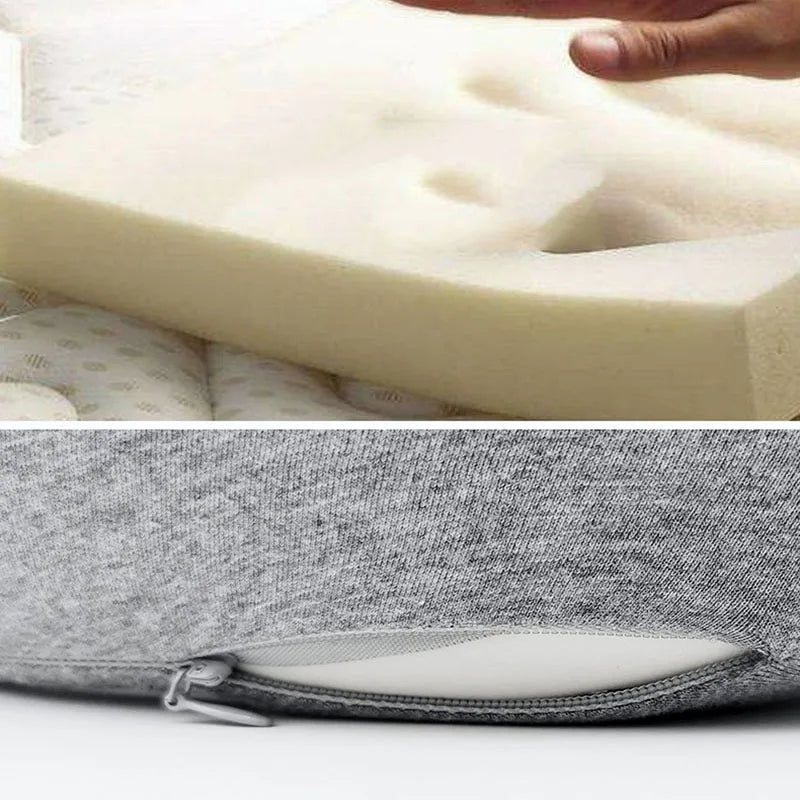 Foam mattress topper and gray fabric-covered mattress base with zipper on a white background