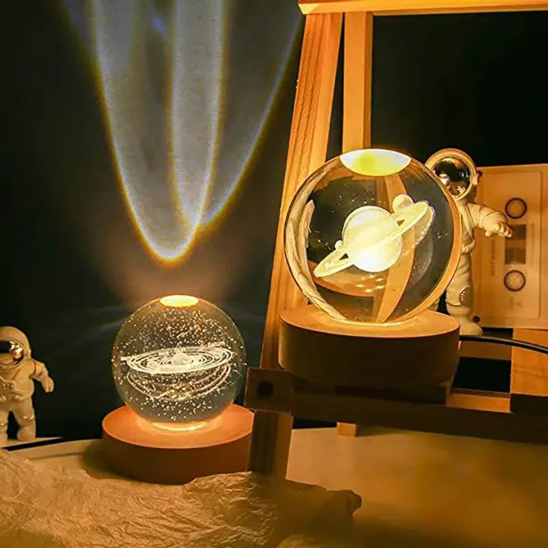 Milky Way galaxy crystal ball night light on wooden base