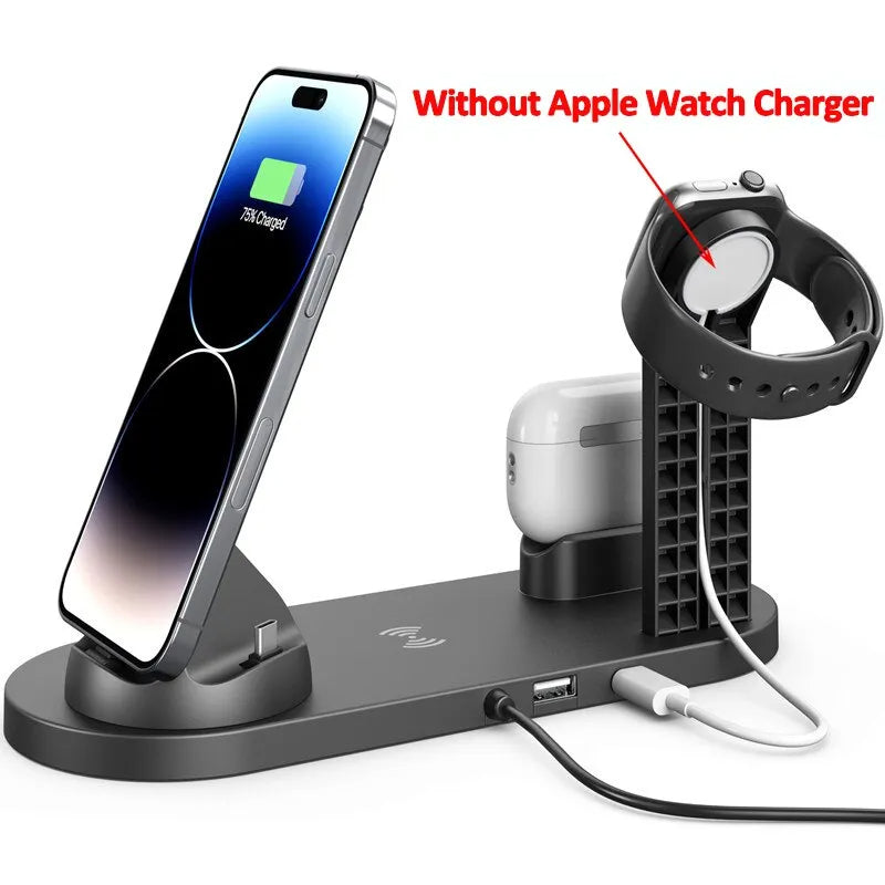 Multi-device wireless charger stand for phone earbuds and watch