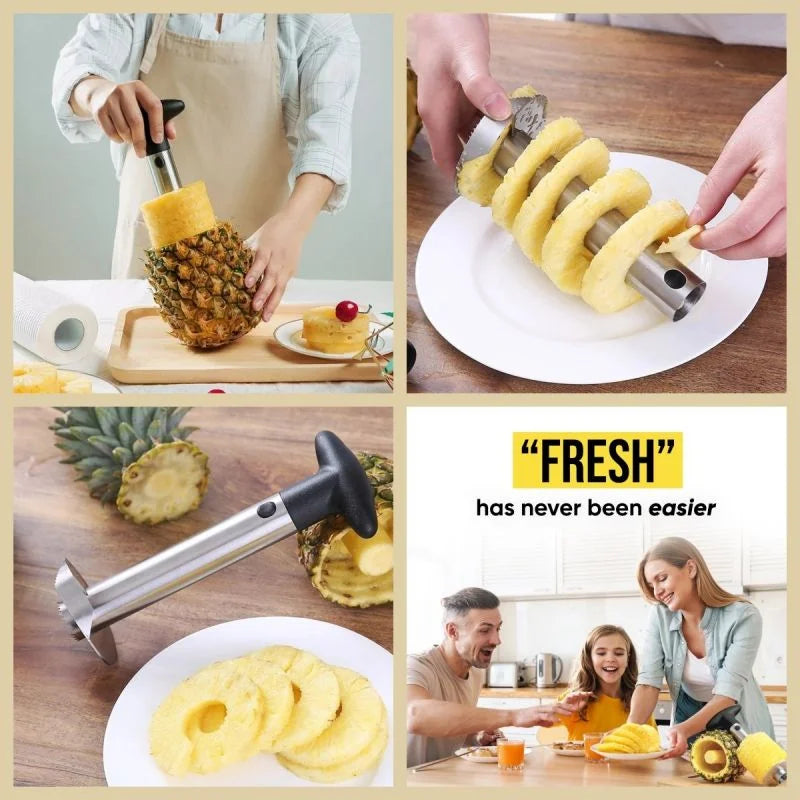 Pineapple corer with detachable handle for removing rings