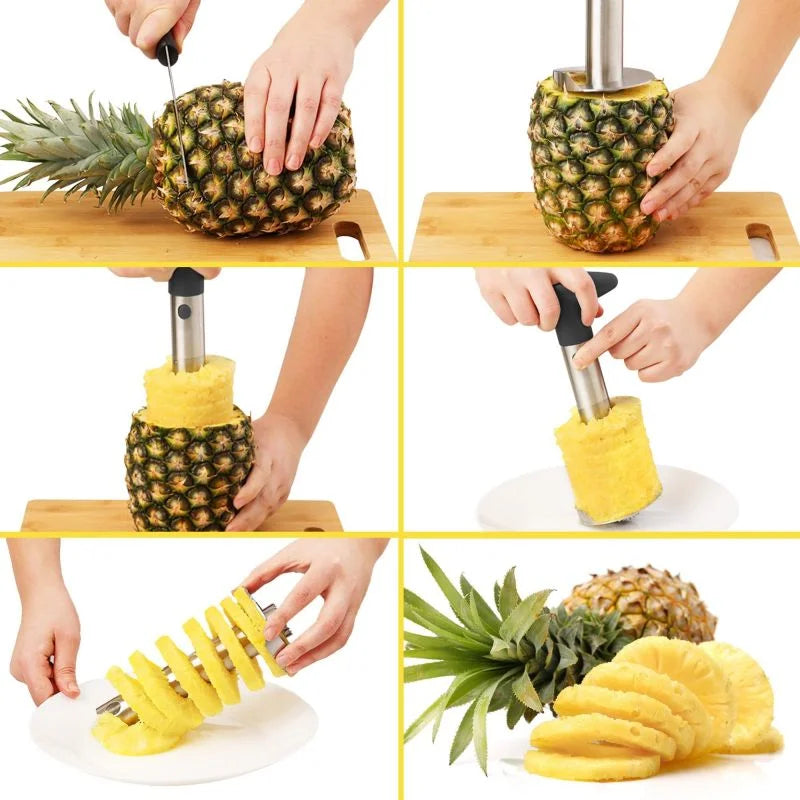 Pineapple slicer creating fresh pineapple rings