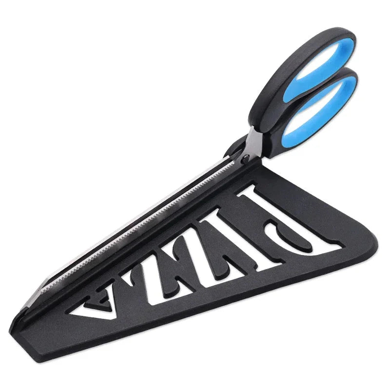 Pizza scissors with attached spatula for cutting and serving slices
