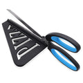 Blue pizza scissors with attached serving spatula