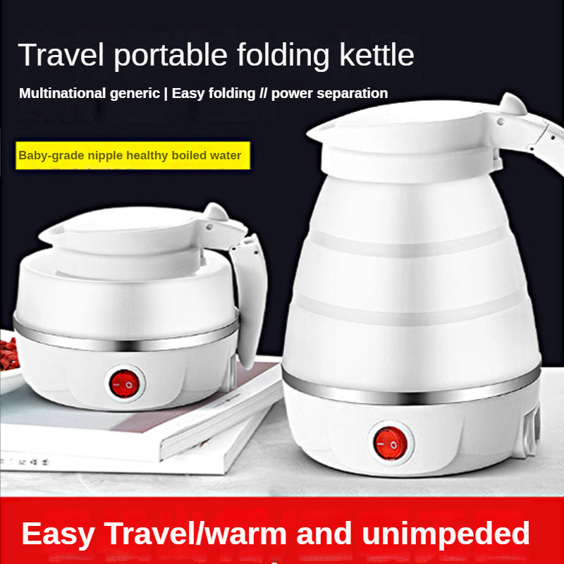 White travel portable folding kettle with power separation feature on a black background
