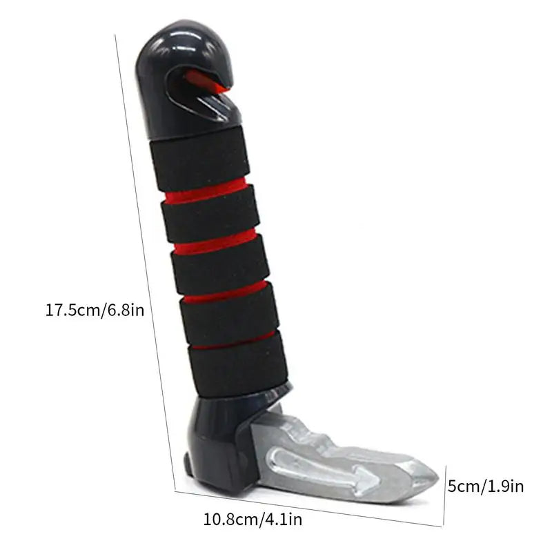 Motorcycle foot peg with measurements on a white background