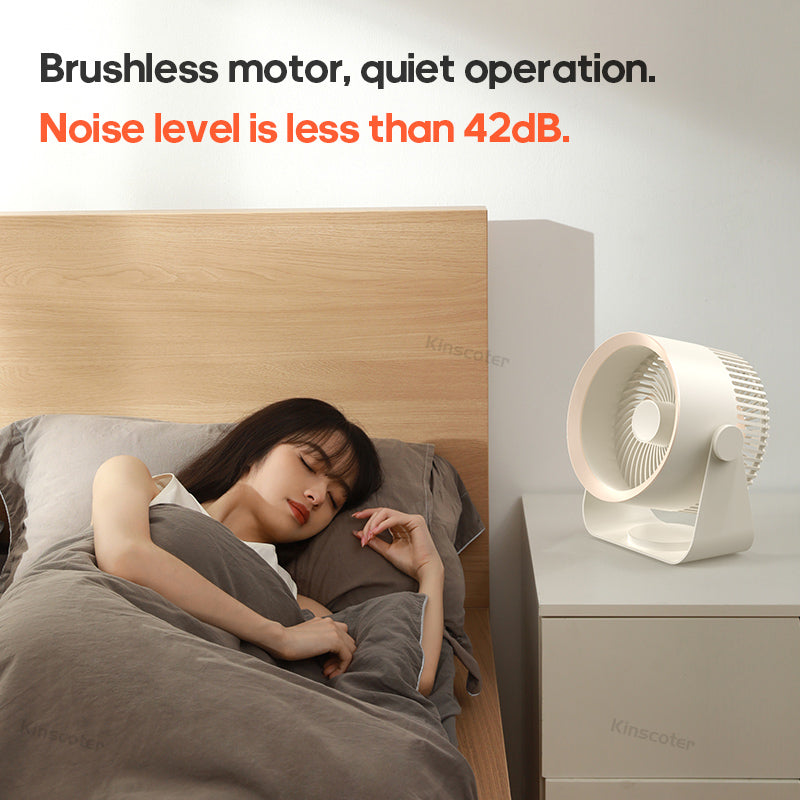 Quiet portable air circulator fan for bedroom use