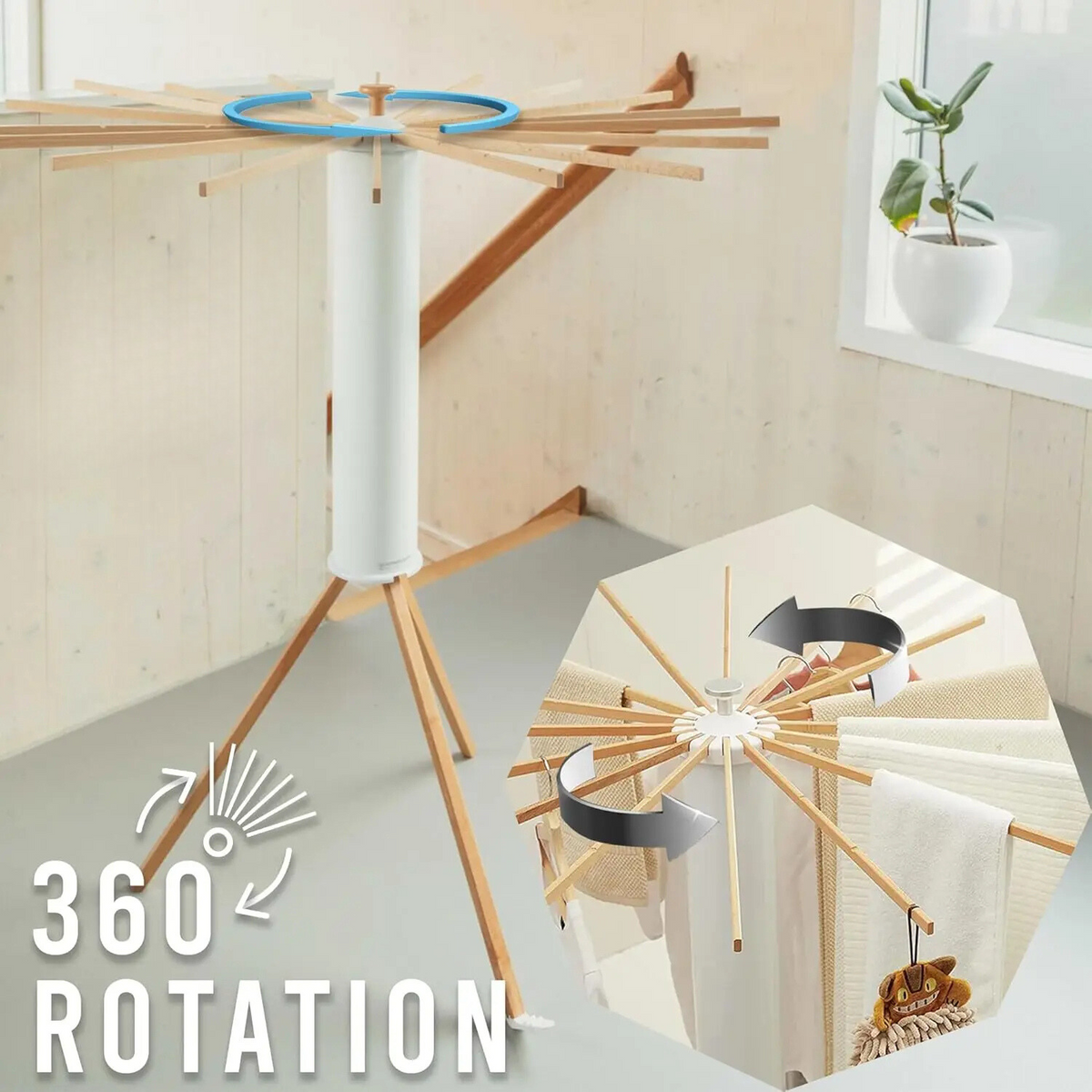 Rotating laundry drying rack with individual hanging arms