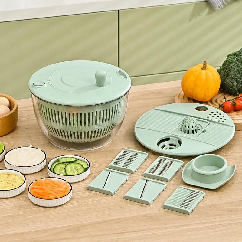 Salad spinner and vegetable washer with draining bowl