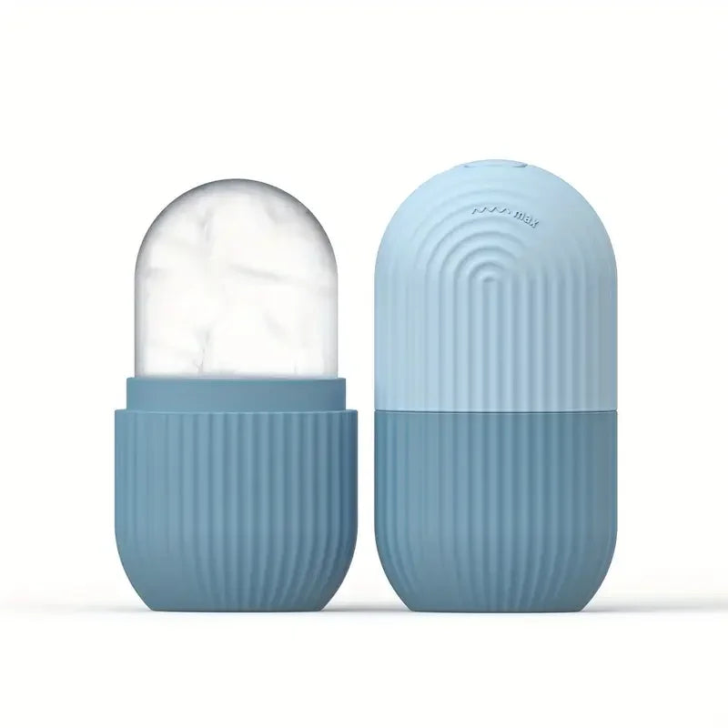 Two purple and clear containers on a white background