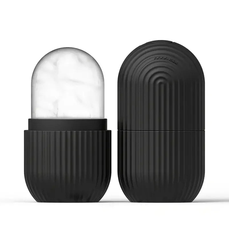 Black and clear cylindrical container on a white background