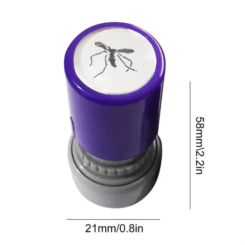 Purple and gray stamp with a white circular design on a white background