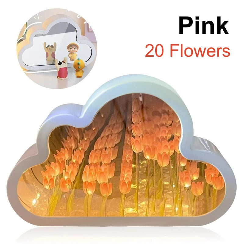 Tulip LED mirror table lamp with decorative flower display