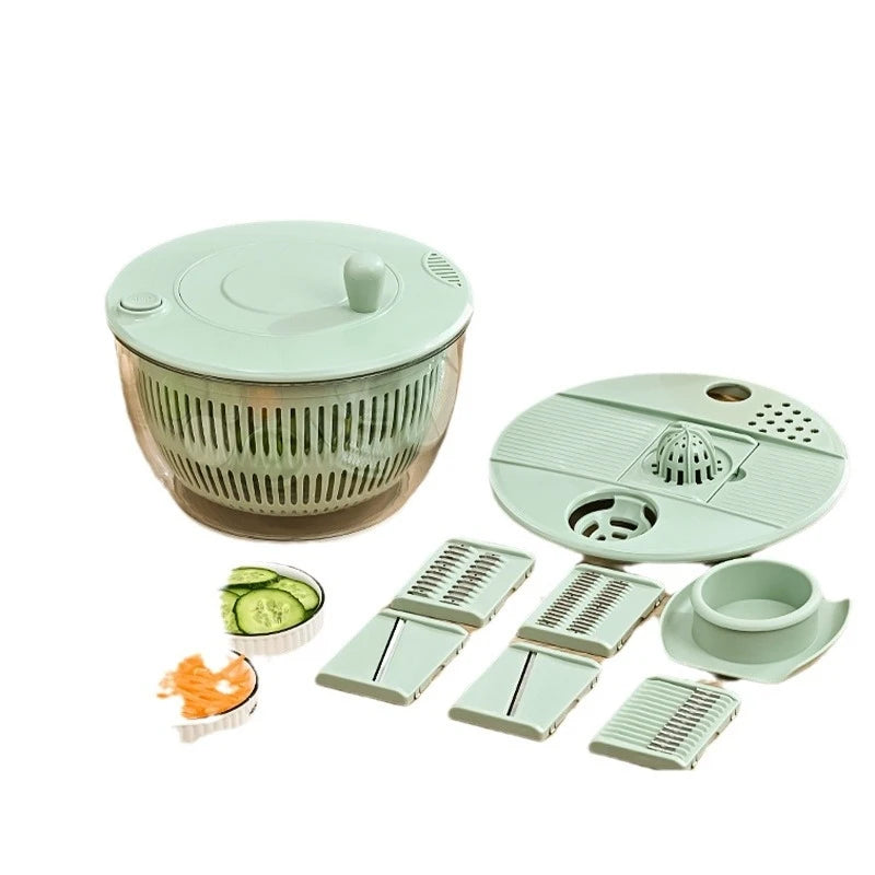 Salad spinner with interchangeable vegetable slicing blades