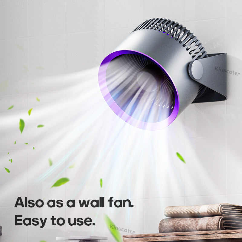 Portable fan mounted on wall for space-saving airflow